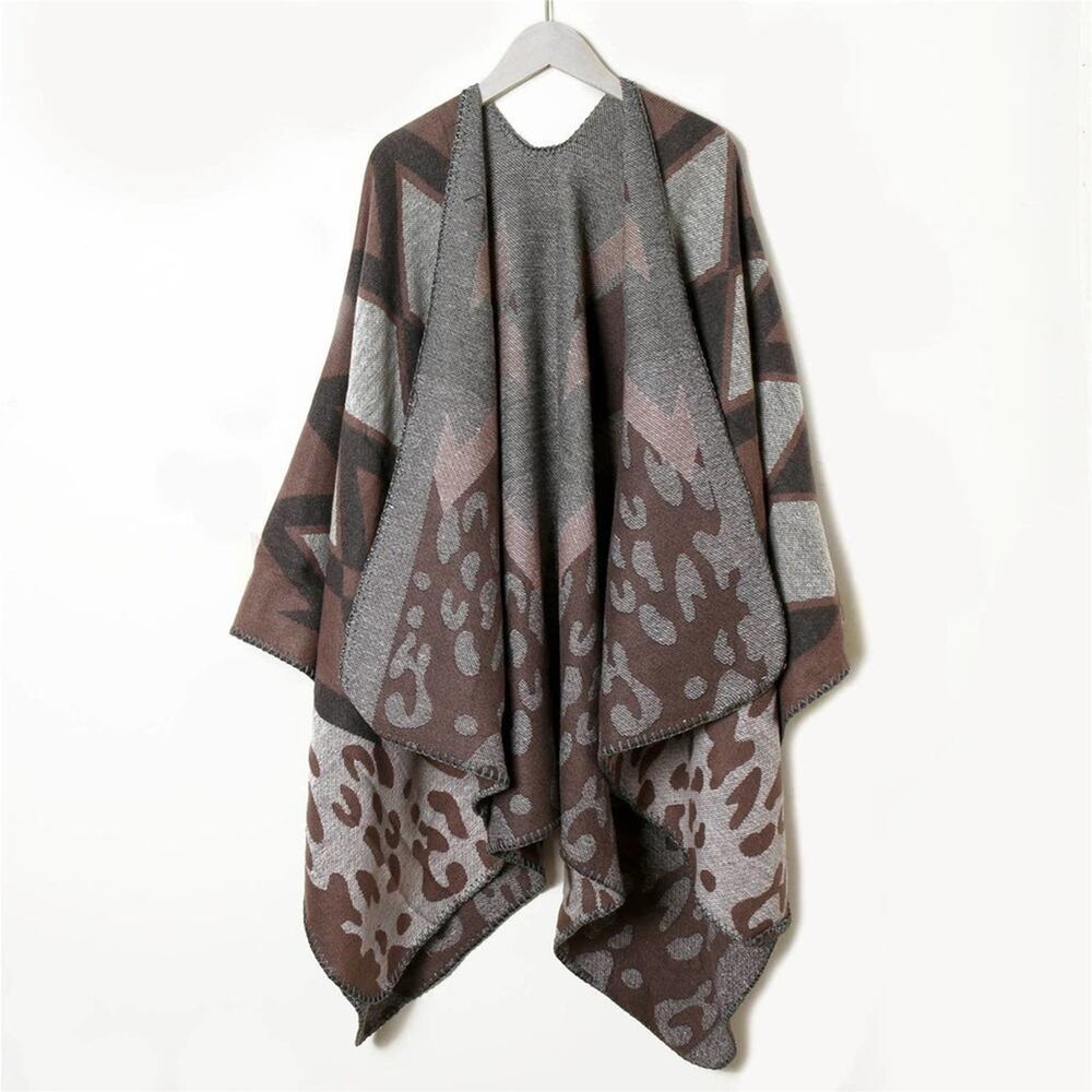 2/$30 NEW Boho Diamond Cheetah Ruana Oversized Open Wrap Poncho Blanket Scarf